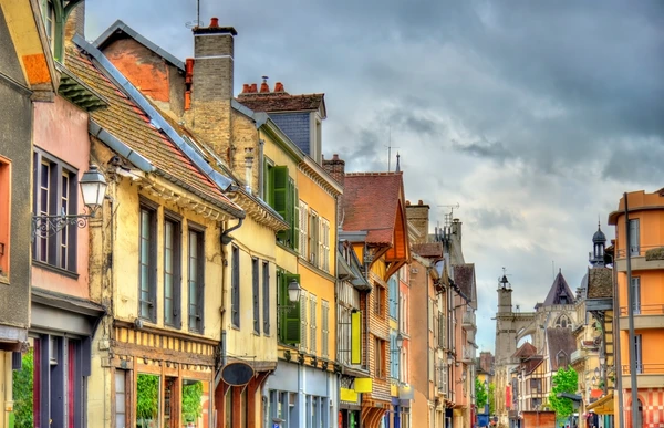 Beautiful colored housing lines the streets of Troyes, France and shows why it attracted so much commerce and the need to develop the troy ounce.