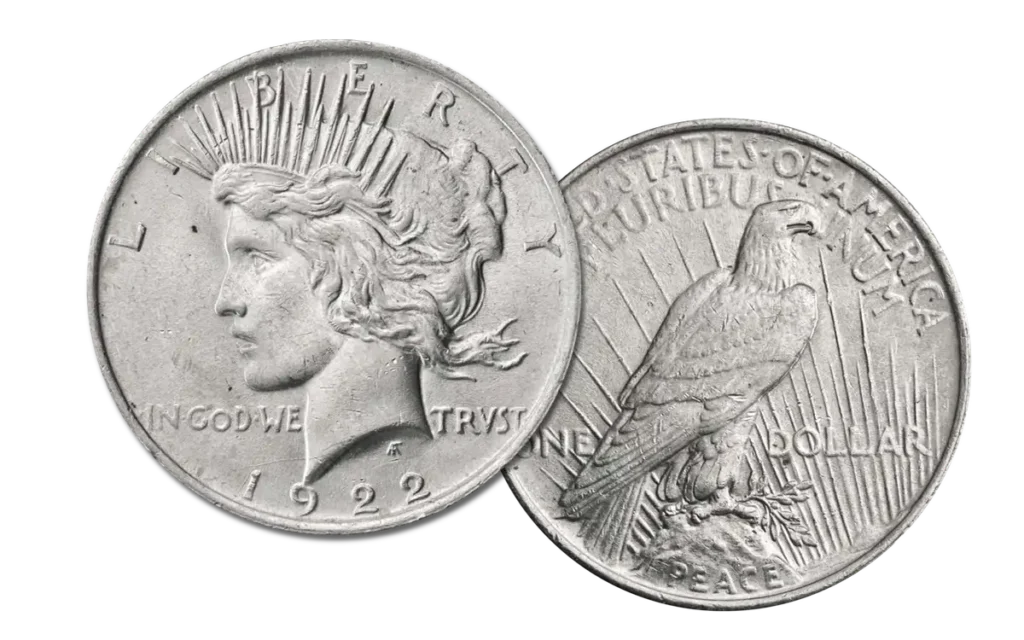 Compared to the Peace Dollar from 1922 showing the obverse and reverse