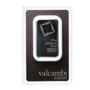 50 gram Platinum Bar - Valcambi (Carded)