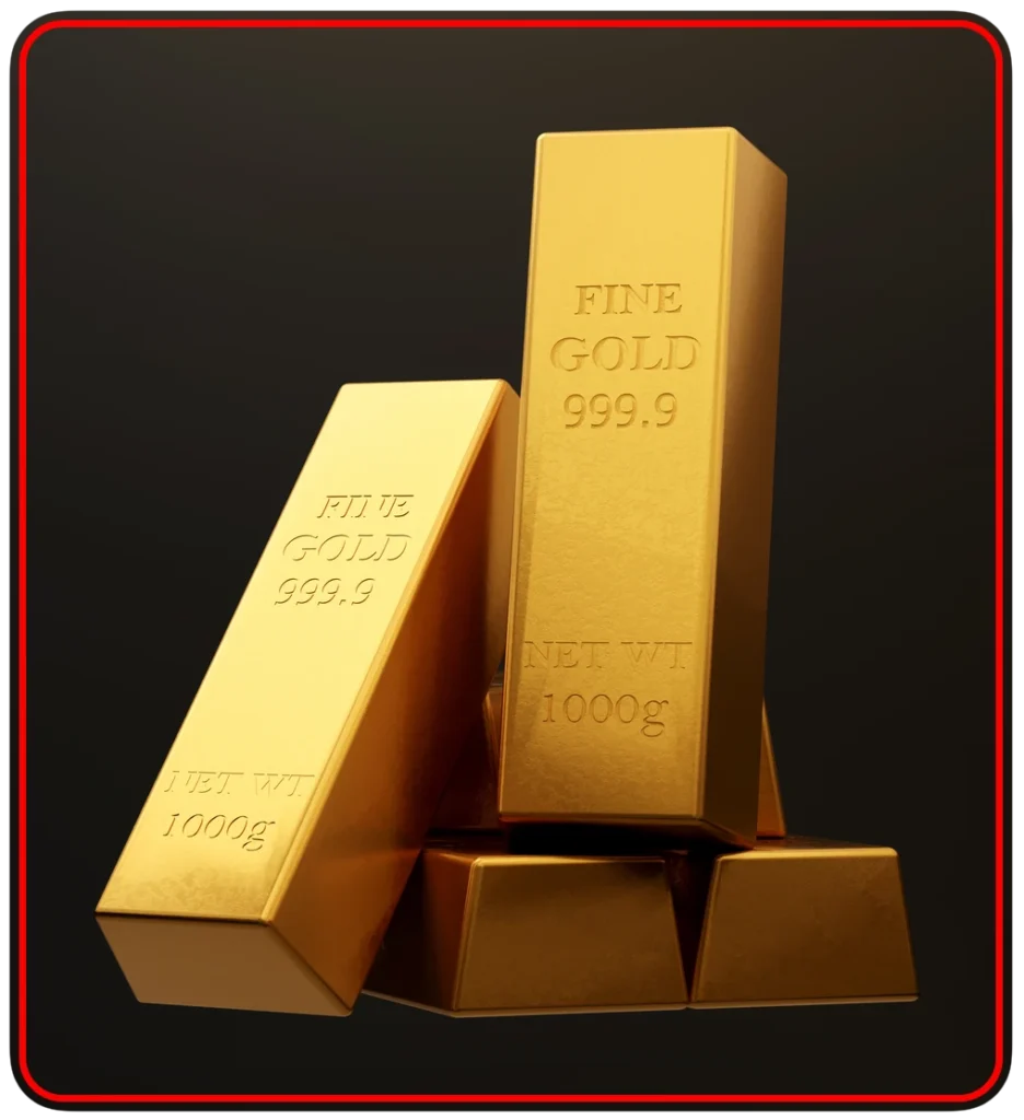 beautiful 1000g or one kilo gold bars are shown