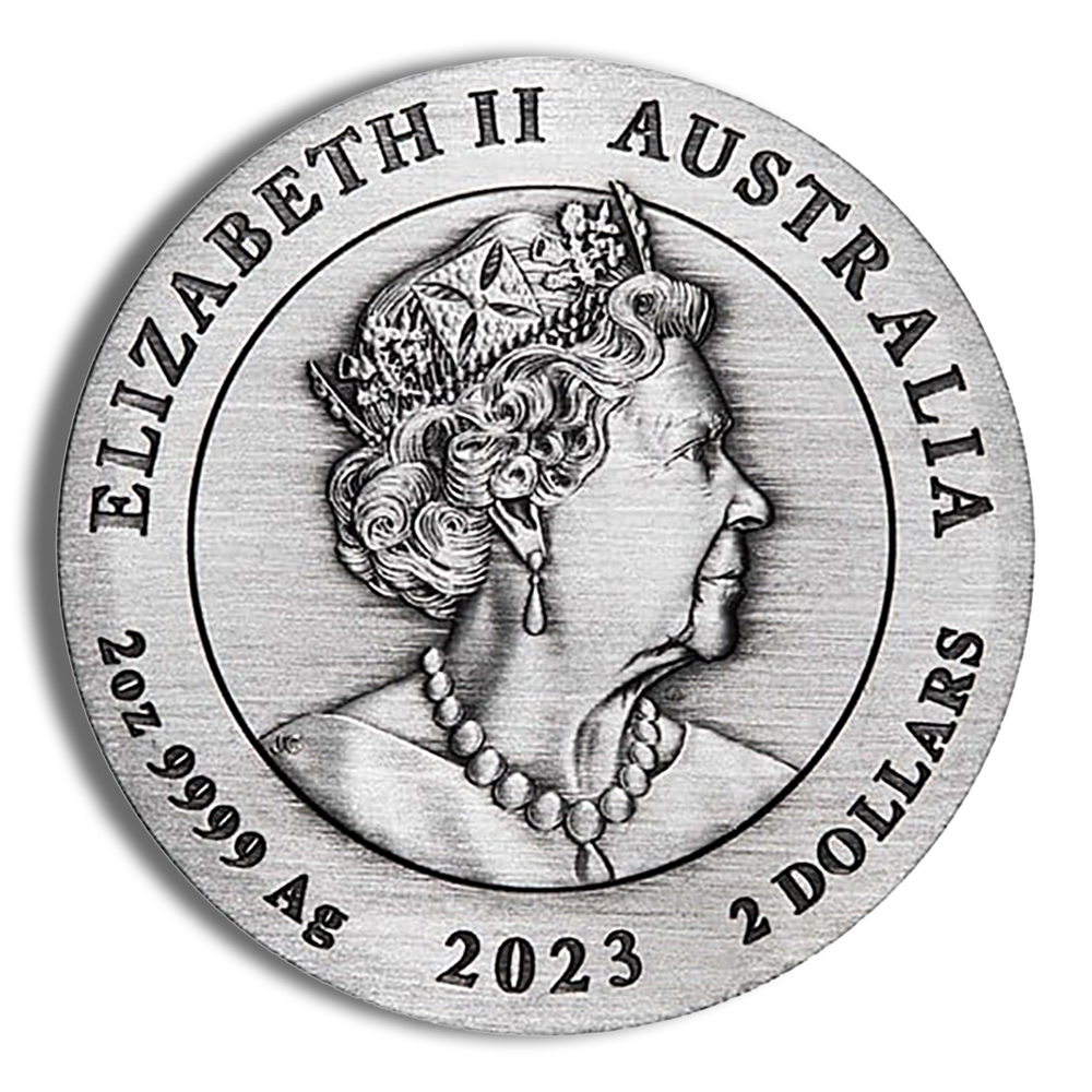 2023 2 oz Australia Silver Lunar Rabbit BU - Series III - Antiqued - Image 2