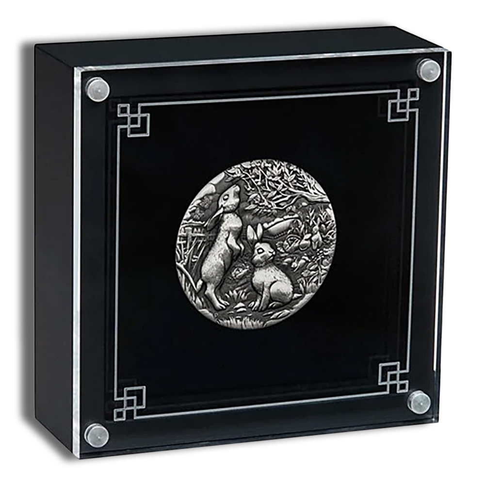 2023 2 oz Australia Silver Lunar Rabbit BU - Series III - Antiqued - Image 3