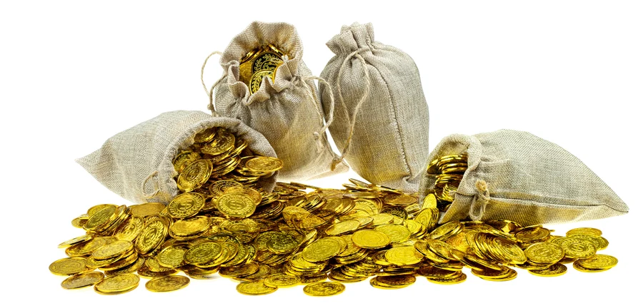 Gold bars vs. coins is the debate, here we have 4 sacks of gold coins