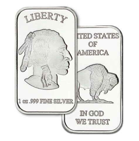 A beautiful example of the silver bar is the American Buffalo silver bar. With the iconic Native American profile on the obverse and the buffalo on the reverse.