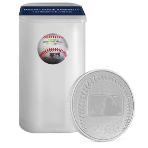 1 oz Official Major League Baseball Silver Round featuring MLB logo, .999 fine silver in protective capsule.