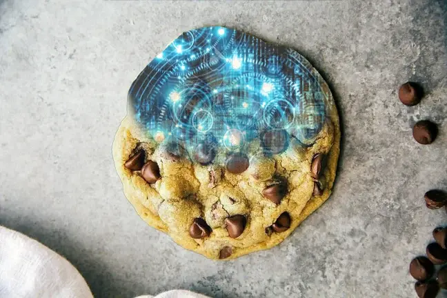 Electronic cookie lays within an edible chocolate chip cookie